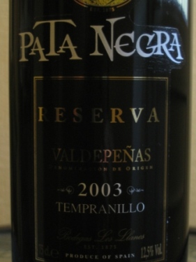 pata negra valdepenas wine label